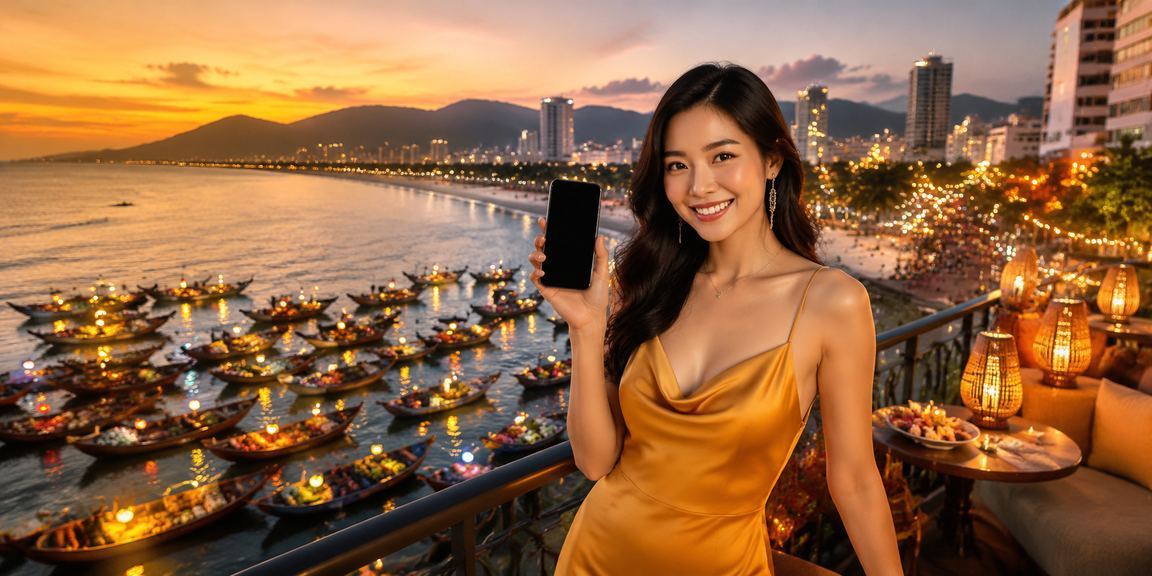 Cảnh chợ đêm Đà Nẵng – người dùng kiểm tra bonus nạp tiền vtc9 trên điện thoại